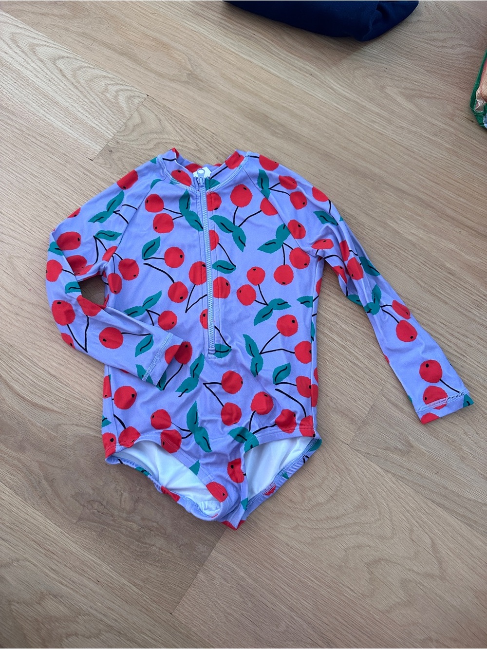 Hanna Andersson Purple Long Sleeve One-Piece Swimsuit with Red Cherry Print